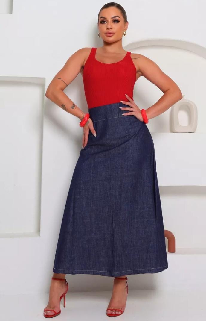 Saia Longa Jeans Cintura alta