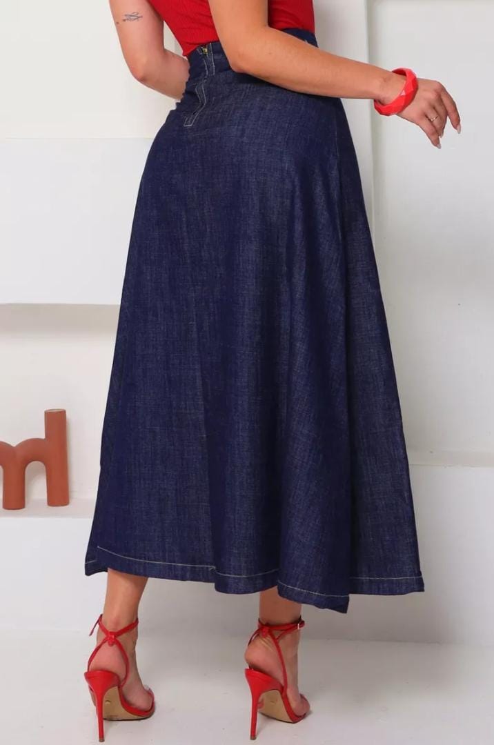 Saia Longa Jeans Cintura alta