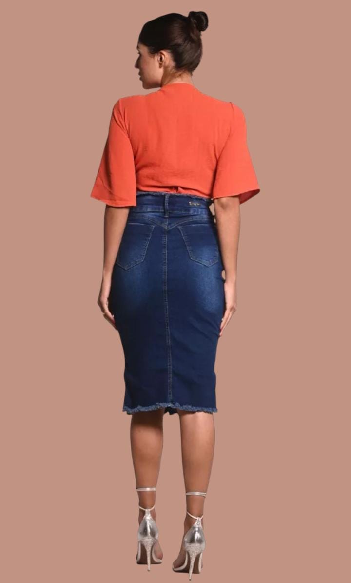 Saia Jeans Cintura alta